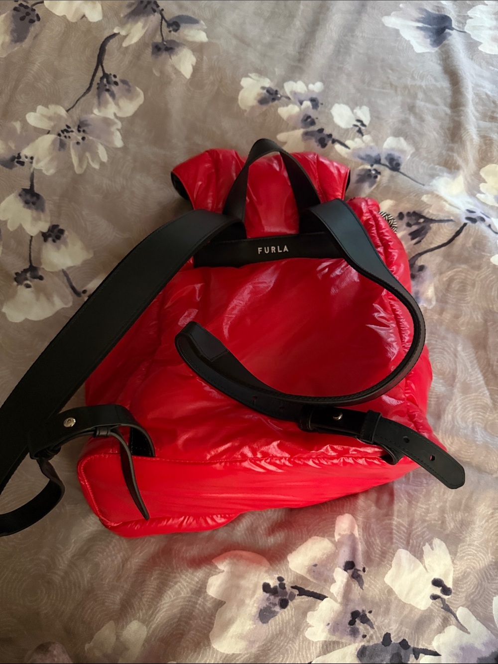 Furla Red Quilted Backpack with Black Straps
